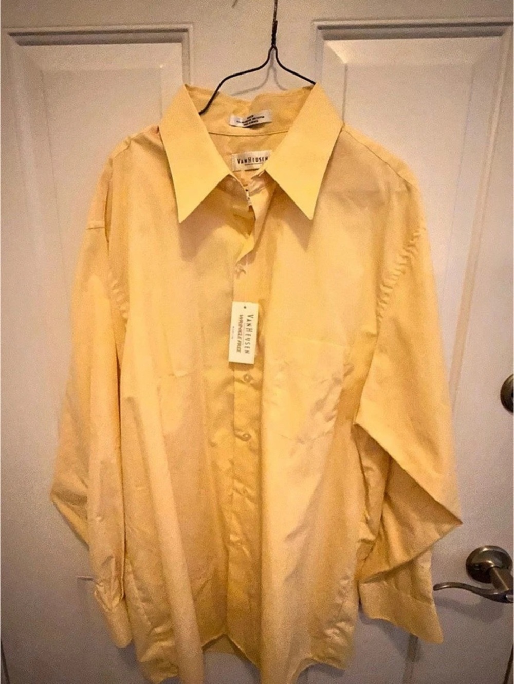 Van Heusen Poplin Wrinkle Free Solid Dress Shirt Yellow Shirt XL